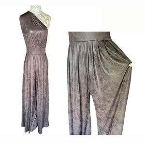 Sexy Stretch One-Shoulder Wide Leg Jumpsuit Luxury Upscale Brown Size Large
